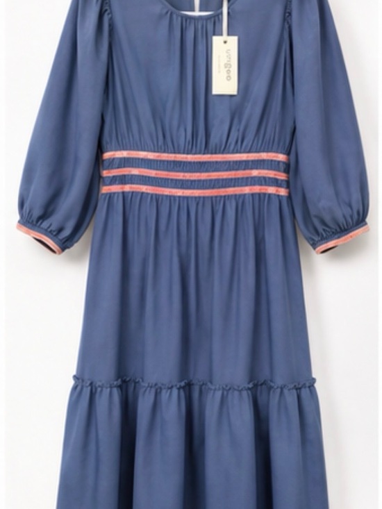 Umgee Dresses & Skirts - Umgee Sample Boutique Midi Dress Navy Blue Velvet Trim 3/4 Puff Sleeve